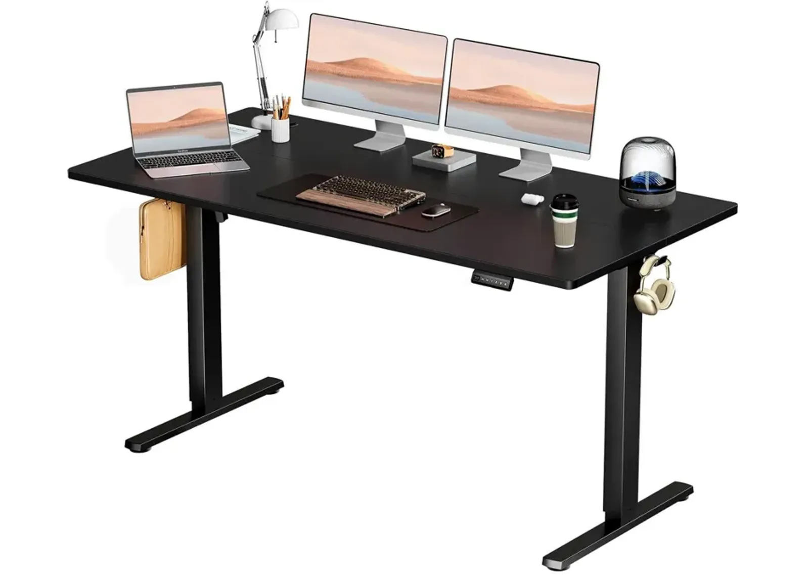 Electric Height Adjustable Standing Desk, Sit To Stand Ergonomic Computer Desk, Black, 63" X 24"