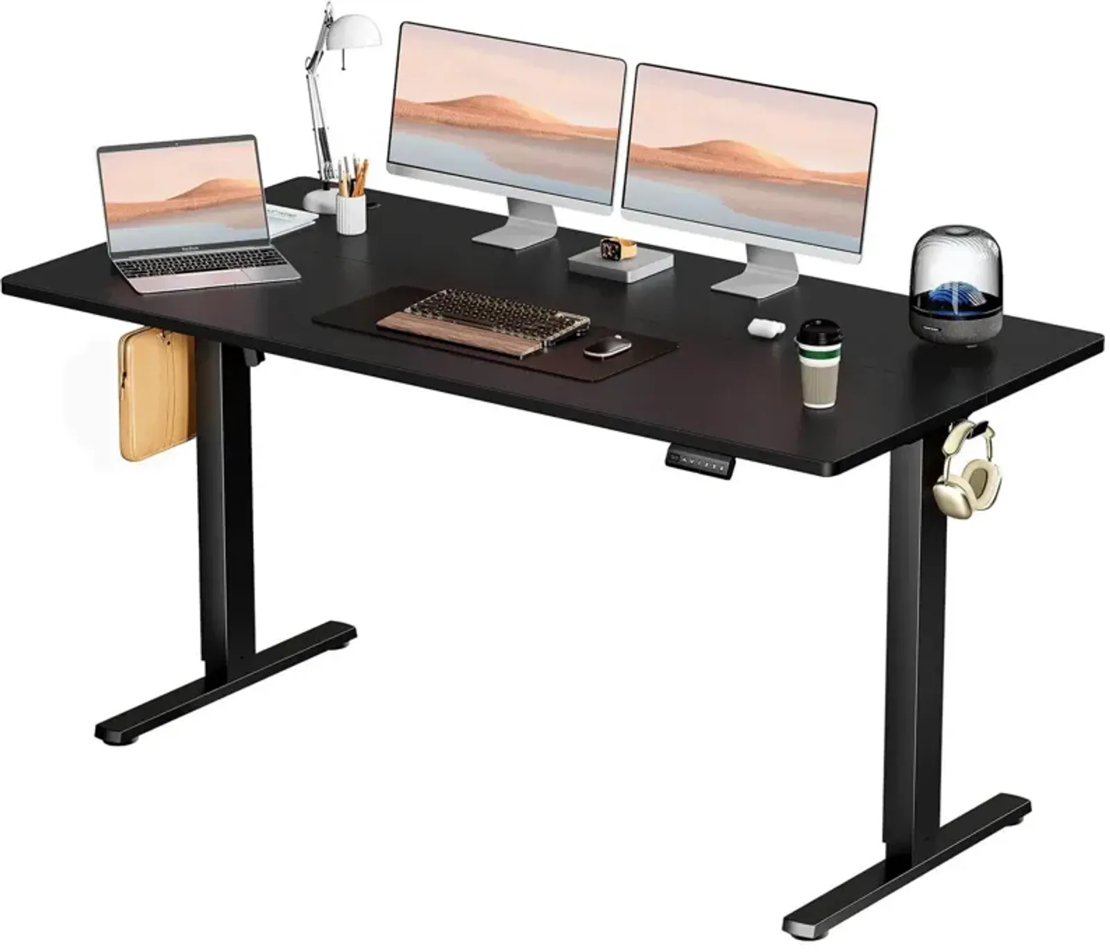 Electric Height Adjustable Standing Desk, Sit To Stand Ergonomic Computer Desk, Black, 63" X 24"