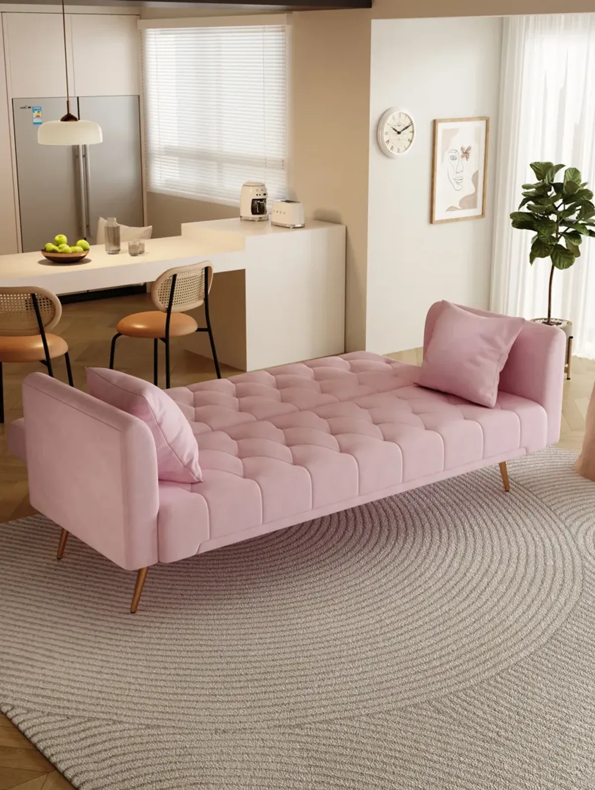 Merax Velvet Fabric Convertible Loveseat Sofa