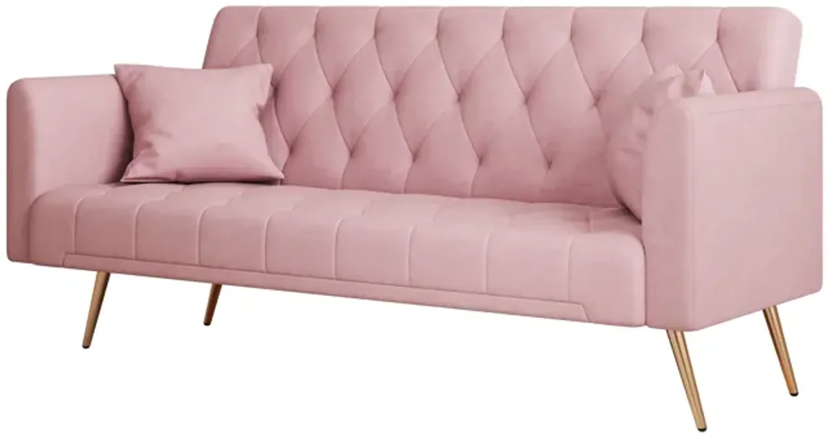 Merax Velvet Fabric Convertible Loveseat Sofa