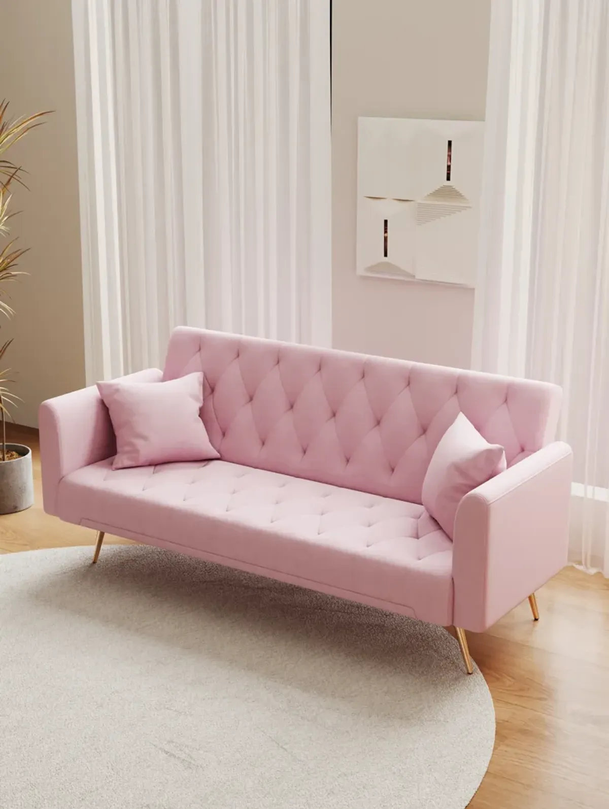 Merax Velvet Fabric Convertible Loveseat Sofa