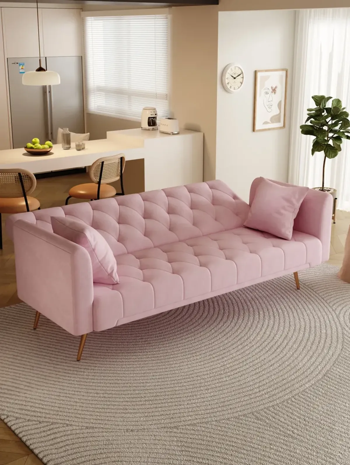 Merax Velvet Fabric Convertible Loveseat Sofa