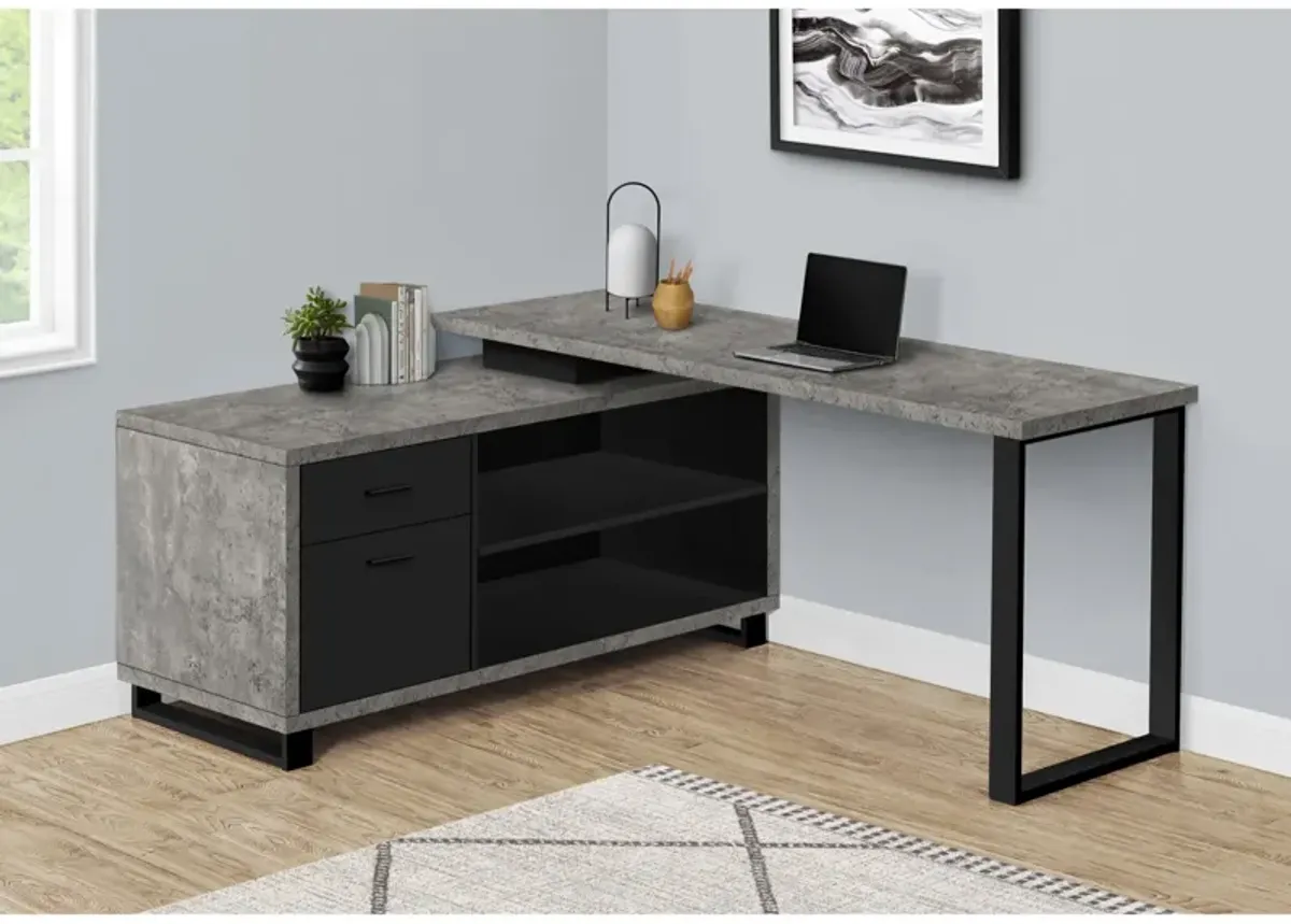 Computer Desk, Home Office, Corner, Storage Drawers, 72"L, L Shape, Work, Laptop, Metal, Laminate, Grey, Black, Contemporary, Modern