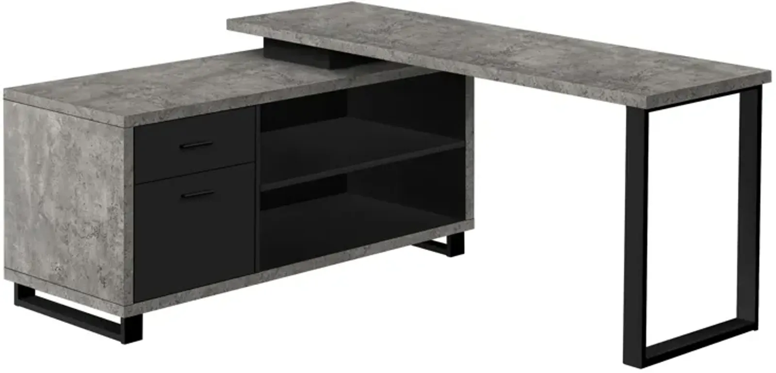 Computer Desk, Home Office, Corner, Storage Drawers, 72"L, L Shape, Work, Laptop, Metal, Laminate, Grey, Black, Contemporary, Modern