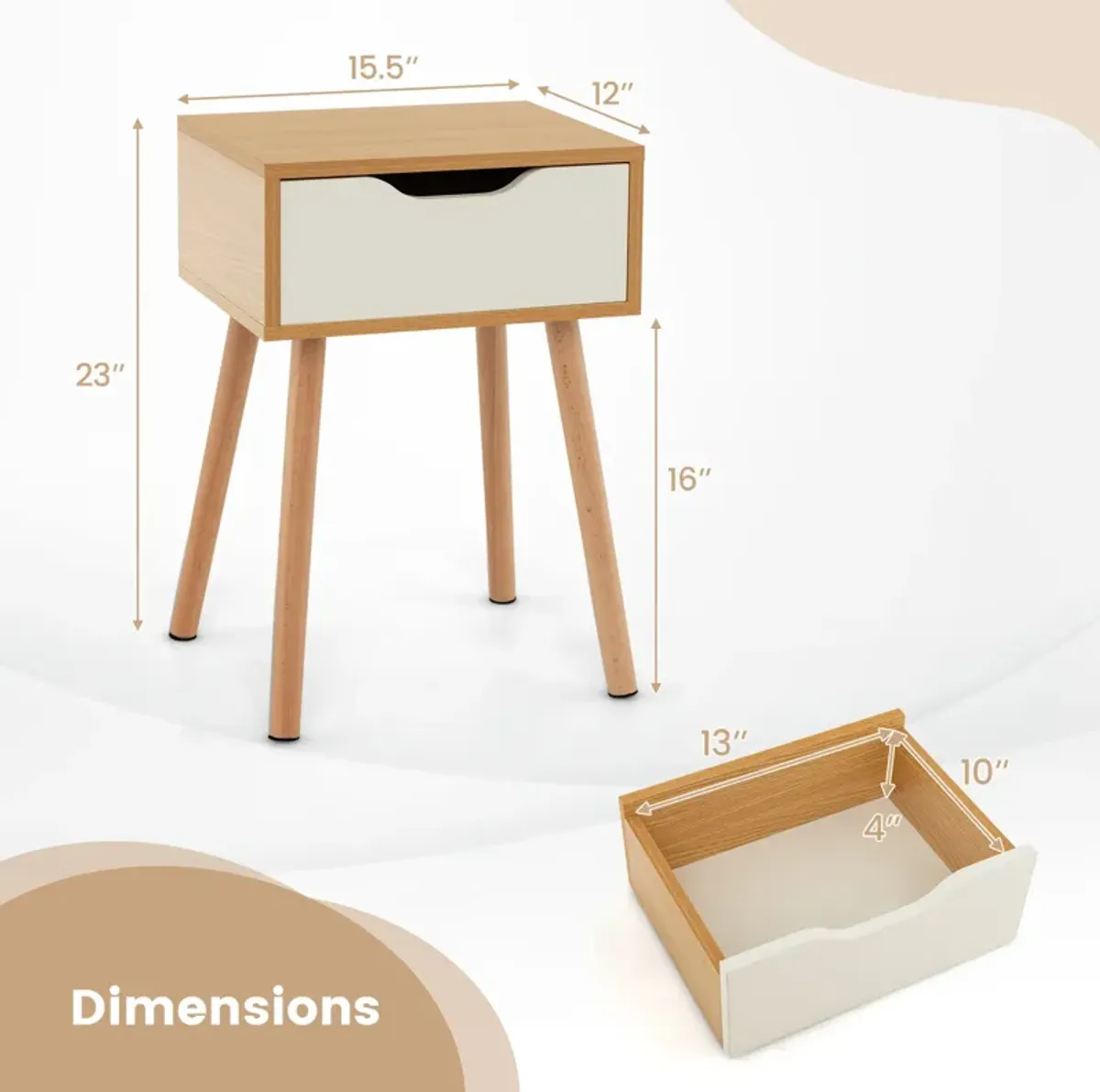 Modern Nightstand with Storage Drawer for Bedroom Living Room-1 Piece