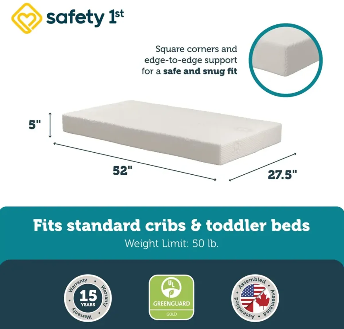 Cozy Snuggles Supreme Firm Baby Crib & Toddler Bed Mattress, White