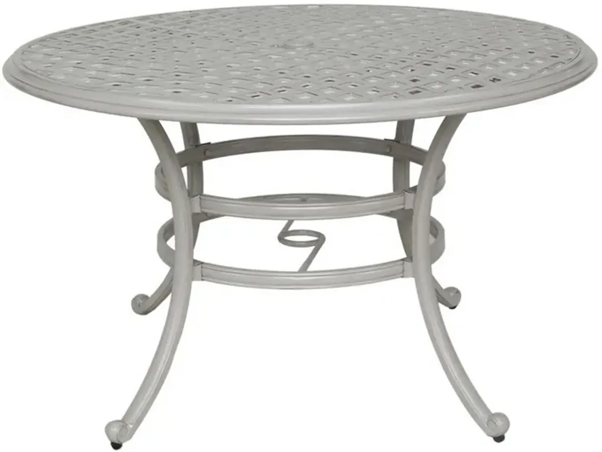 Wynn Outdoor Patio Dining Table, 49 Inch Round Lattice Top, Aluminum, Gray