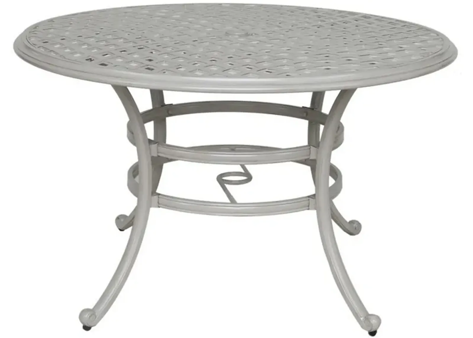 Wynn Outdoor Patio Dining Table, 49 Inch Round Lattice Top, Aluminum, Gray