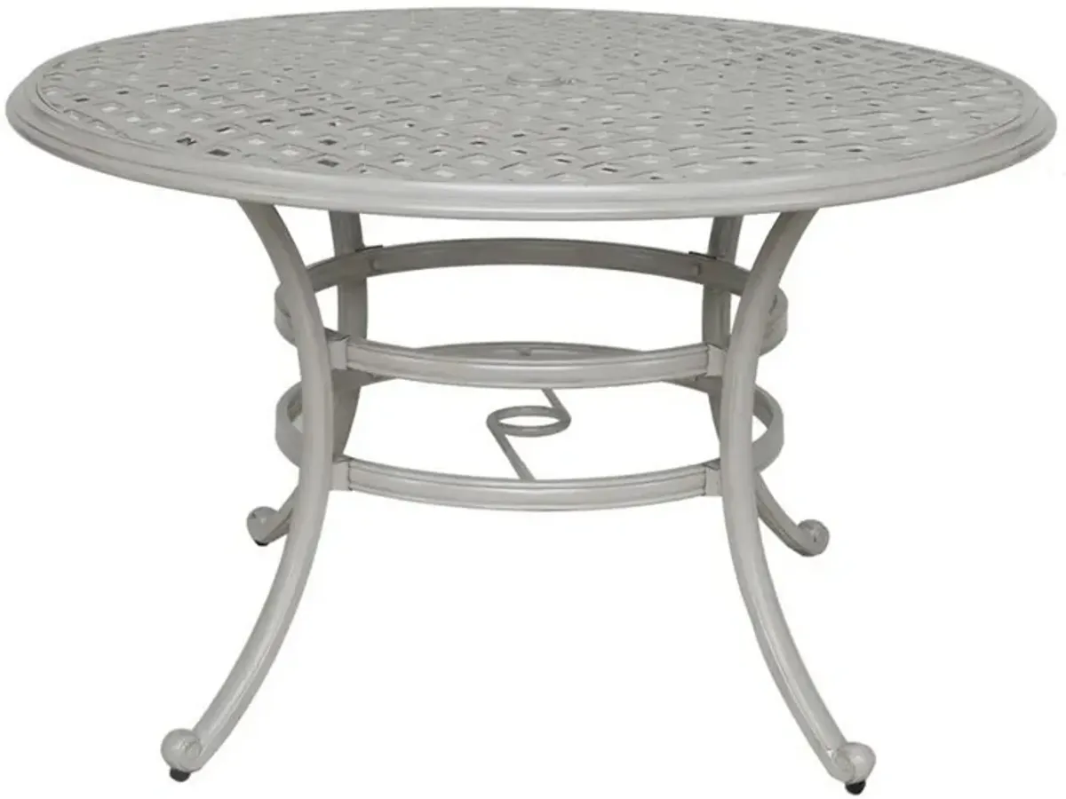 Wynn Outdoor Patio Dining Table, 49 Inch Round Lattice Top, Aluminum, Gray