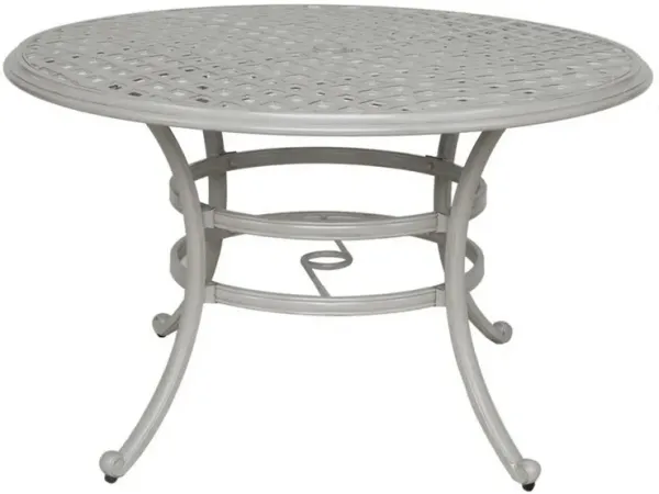 Wynn Outdoor Patio Dining Table, 49 Inch Round Lattice Top, Aluminum, Gray