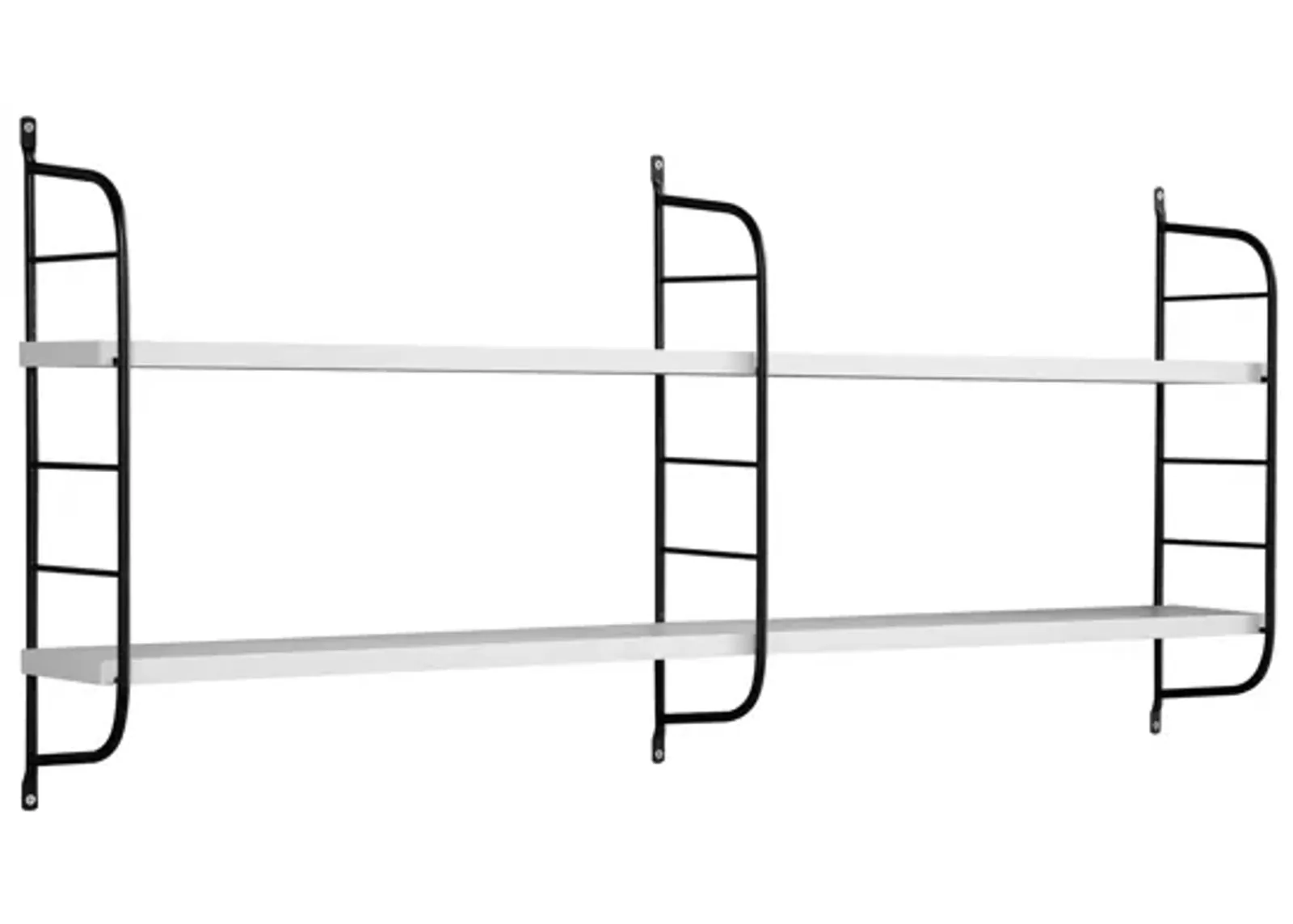 Cox 47 Inch Two Tier Wall Mounted Metal Shelf, 5 Adjustable Heights, White-Benzara