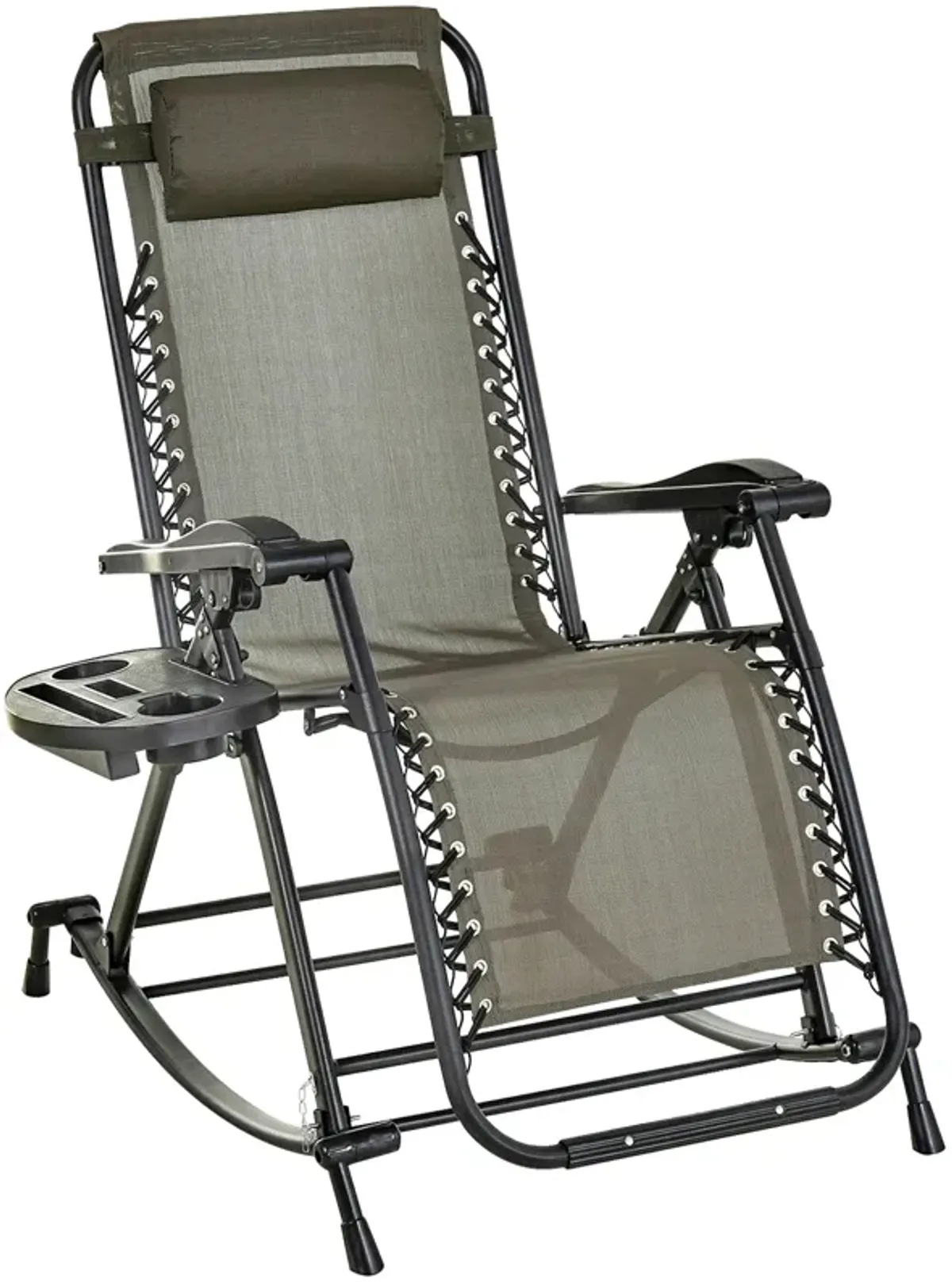 Grey Patio Lounger: Zero Gravity Rocker with Headrest & Phone Holder