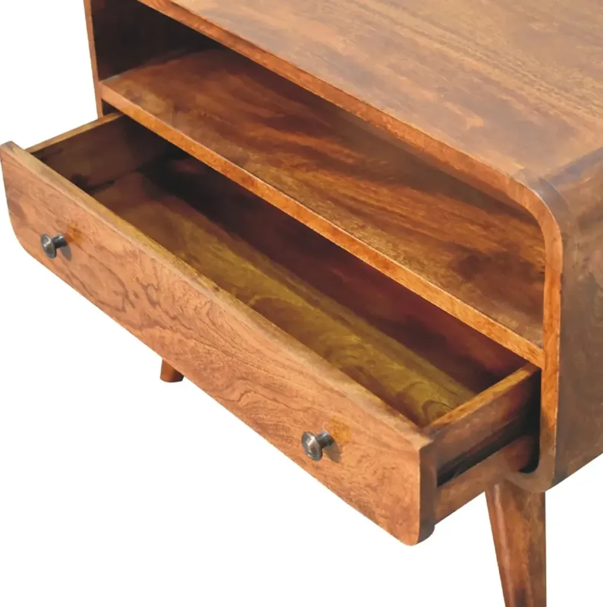 Mini Chestnut Curved Solid Wood Media Unit 1Drawers