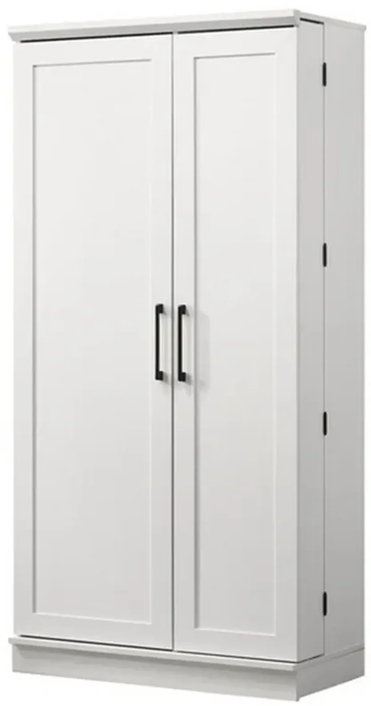 Coe 71 Inch Storage Cabinet Wardrobe with Swing Out Door, White Solid Wood - Benzara