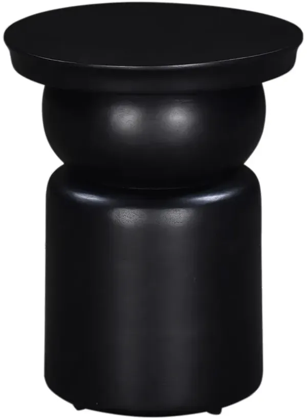 Side End Table, 16 Inch Round Top, Thick Pedestal Base, Black Mango Wood - Benzara