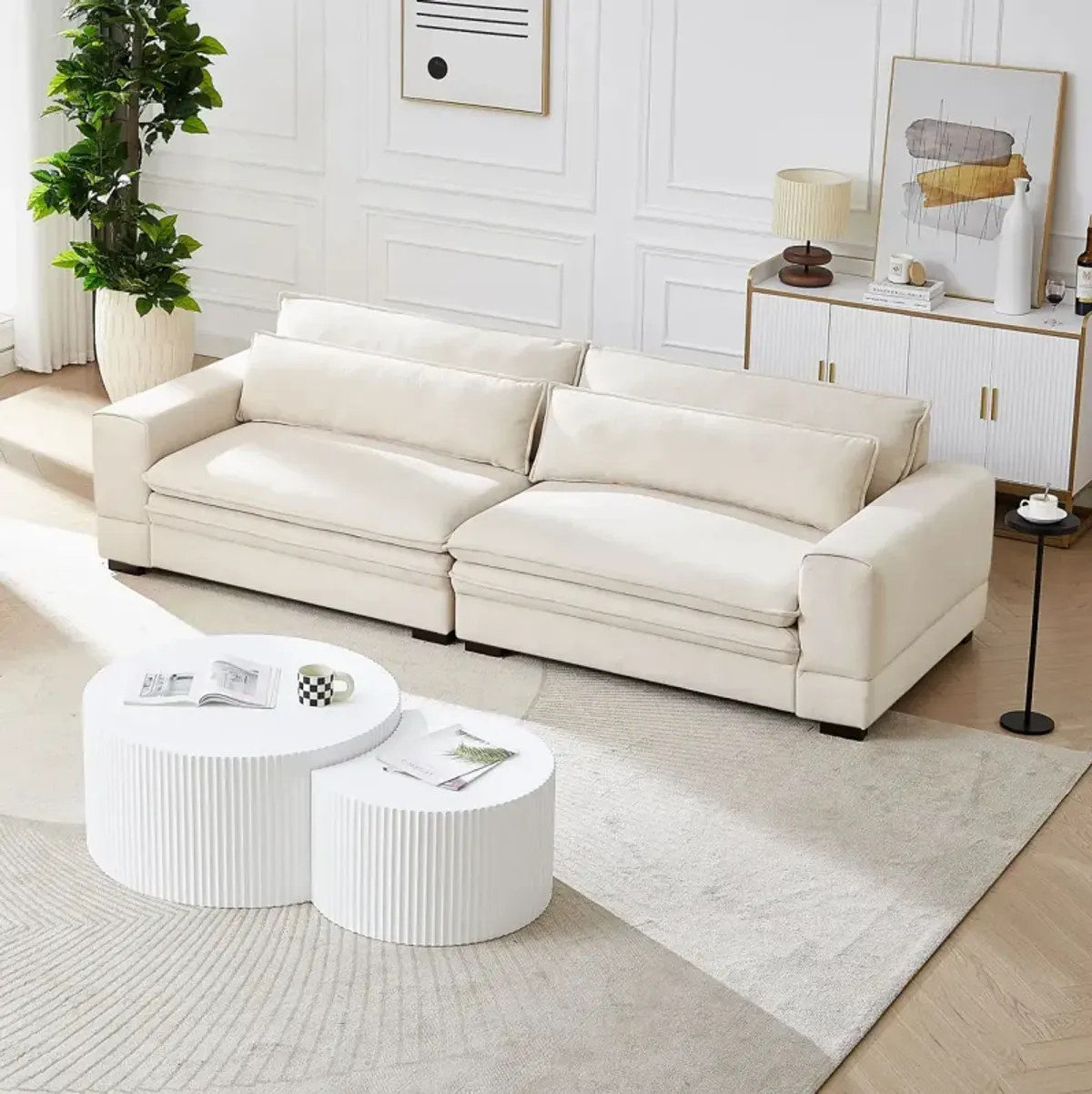 Modern Beige Upholstered Sofa for Multiple Spaces