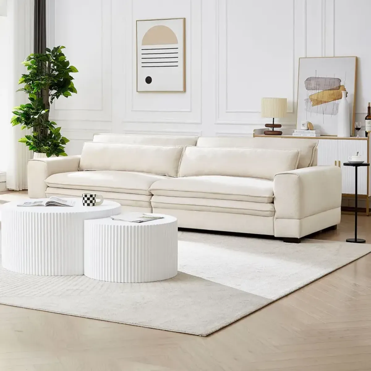 Modern Beige Upholstered Sofa for Multiple Spaces