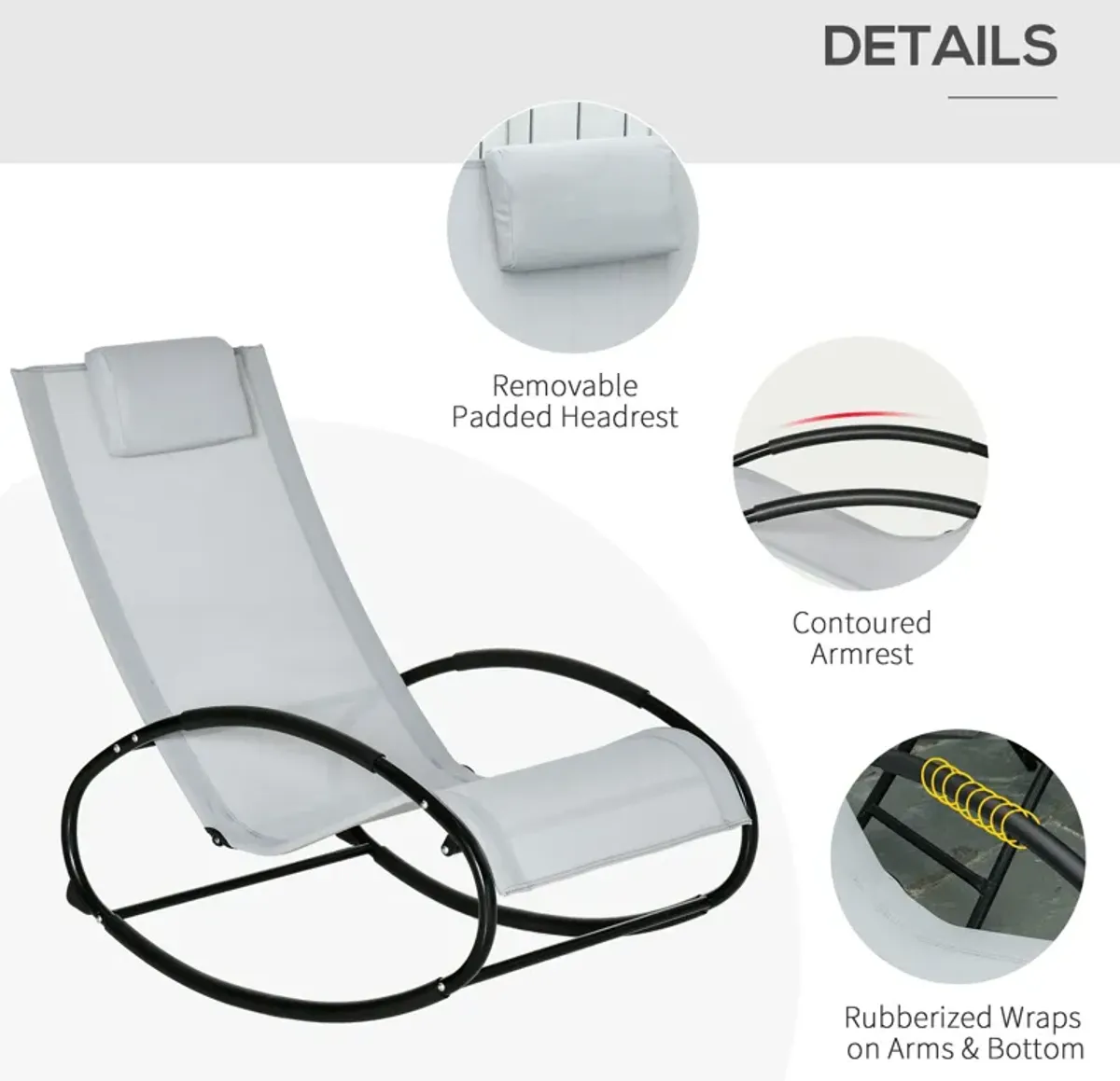 Grey Patio Comfort: Rocking Chaise Lounger with Headrest