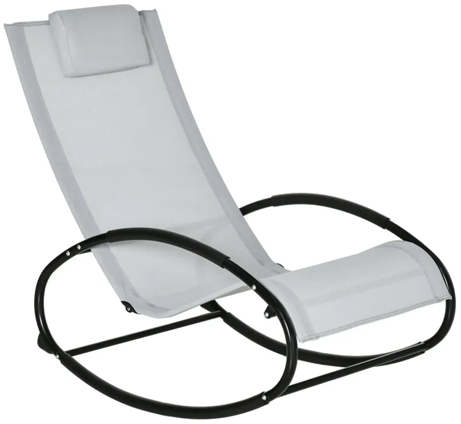 Grey Patio Comfort: Rocking Chaise Lounger with Headrest