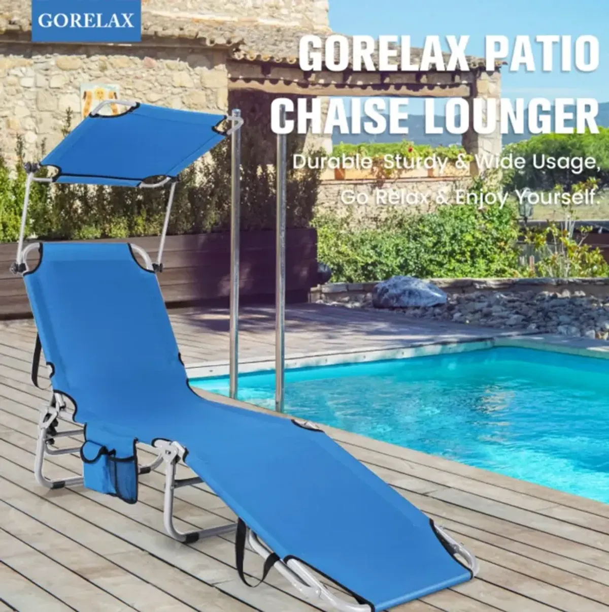 Hivvago Adjustable Outdoor Beach Patio Pool Recliner with Sun Shade