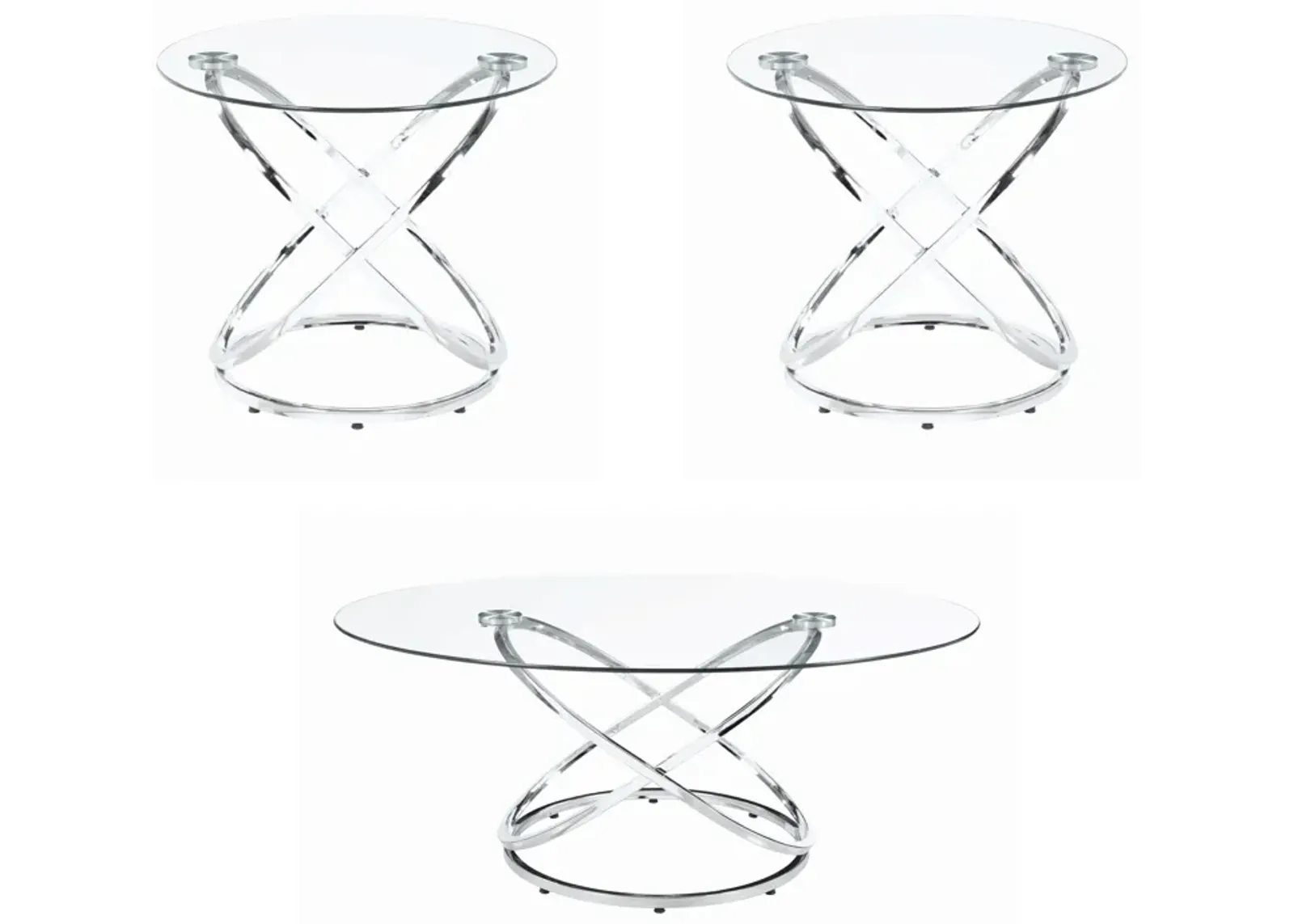 3 Piece Metal Frame Coffee Table Set with Glass Top, Set of 3, Silver-Benzara