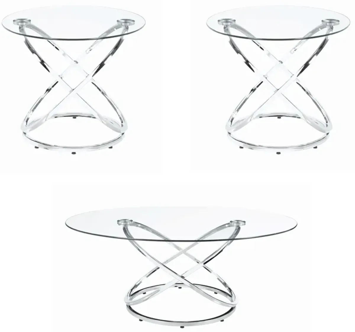 3 Piece Metal Frame Coffee Table Set with Glass Top, Set of 3, Silver-Benzara