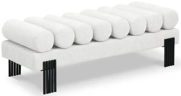 Meridian Furniture Akeela Cream Linen Textured Fabric Bench