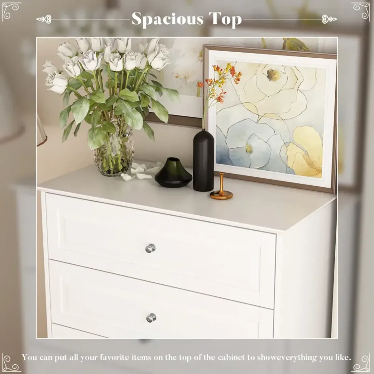 FUFU&GAGA Contemporary 5-Drawer Dresser with Durable MDF Construction and Metal Handles,(31.5" W x 15.7" D x 47.2" H),White