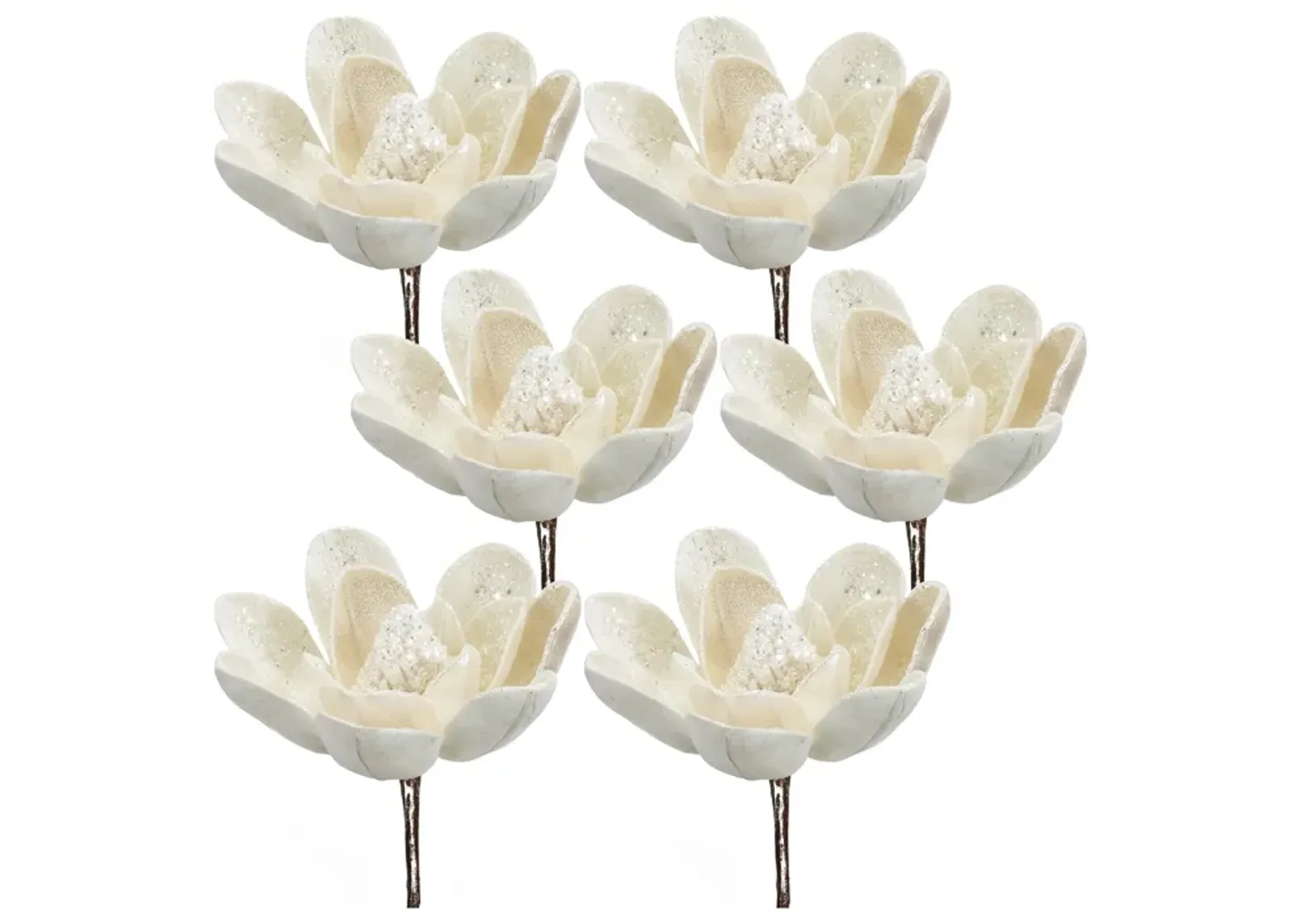 Velvet Magnolia Stem with Bead Accents Elegant Faux Floral Arrangement for Home Decor (Set of 6)