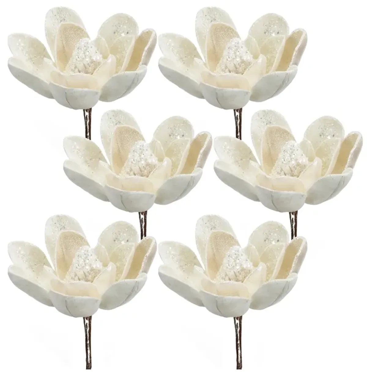 Velvet Magnolia Stem with Bead Accents Elegant Faux Floral Arrangement for Home Decor (Set of 6)