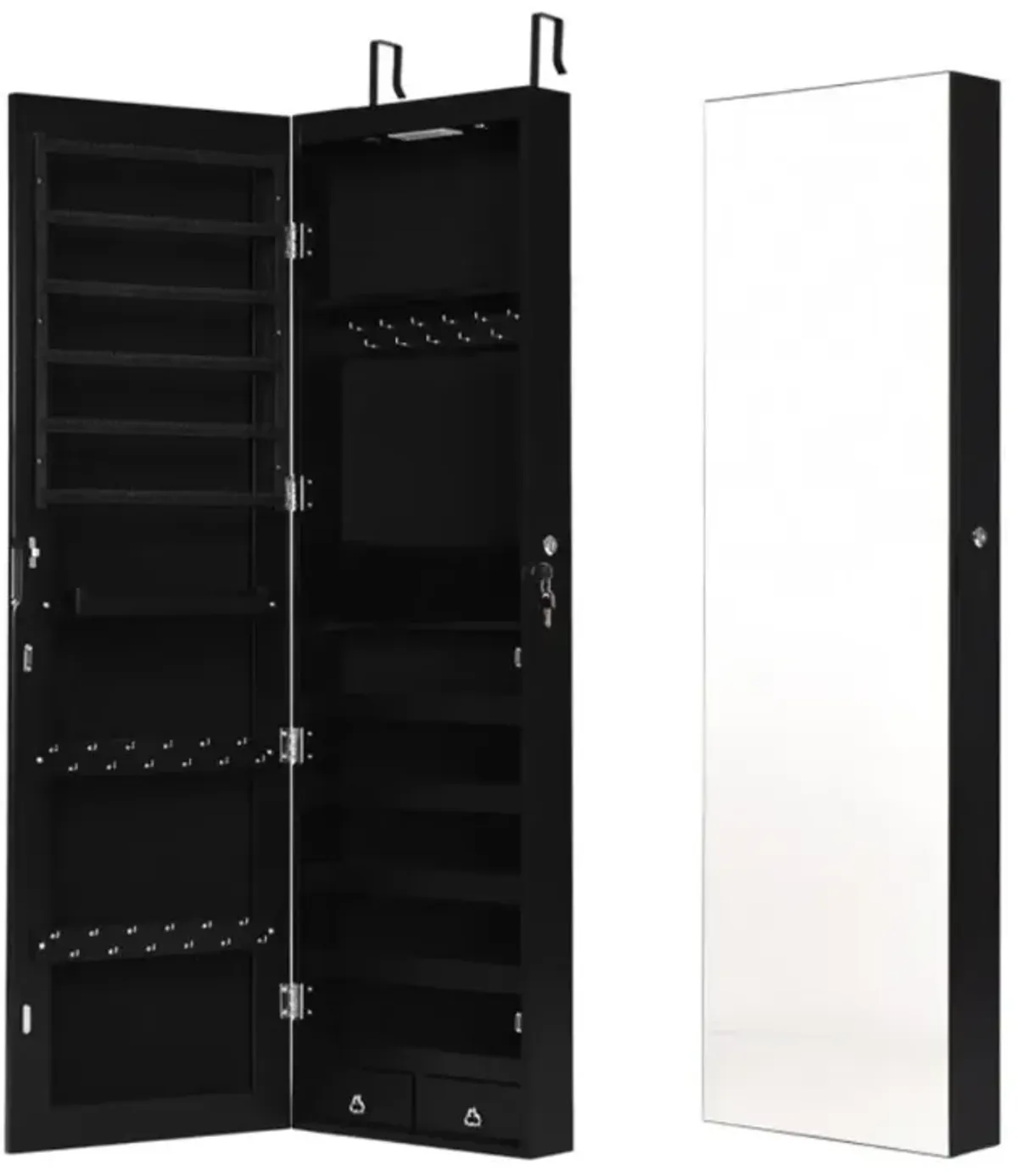 Hivvago Wall and Door Mounted Mirrored Jewelry Cabinet with Lights