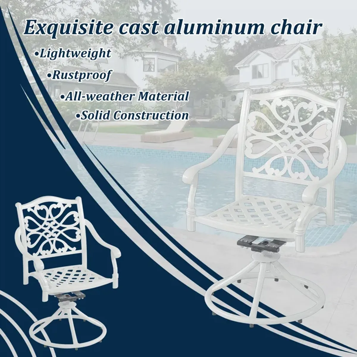 MONDAWE Outdoor Bistro Dining Chairs Patio Cast Aluminum Dining Swivel Rocker Chair (Set of 2)