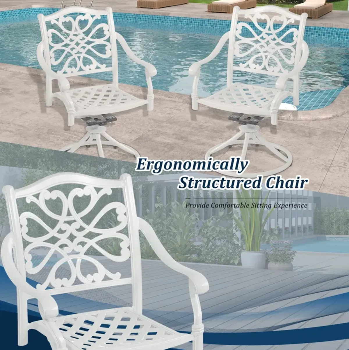 MONDAWE Outdoor Bistro Dining Chairs Patio Cast Aluminum Dining Swivel Rocker Chair (Set of 2)