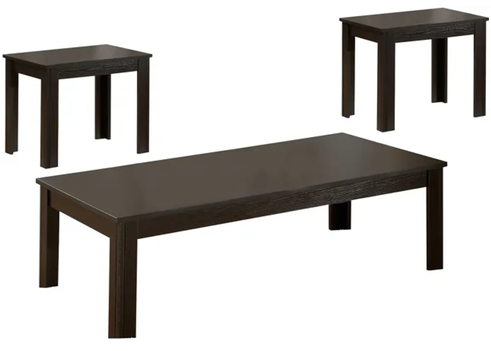 3 Piece Occasional Table Set, 1 Coffee Table, 2 End Tables, Brown Wood-Benzara