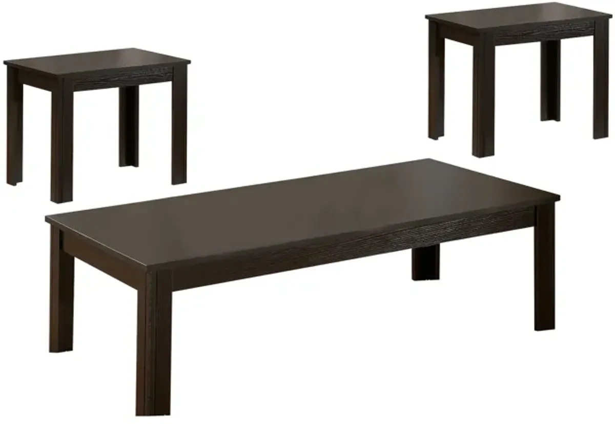 3 Piece Occasional Table Set, 1 Coffee Table, 2 End Tables, Brown Wood-Benzara