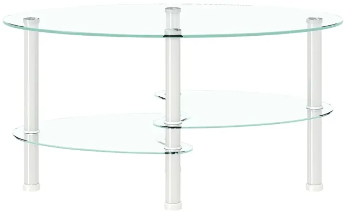 Transparent Oval Glass Coffee Table - Modern Living Room Table with 3 Layer Glass