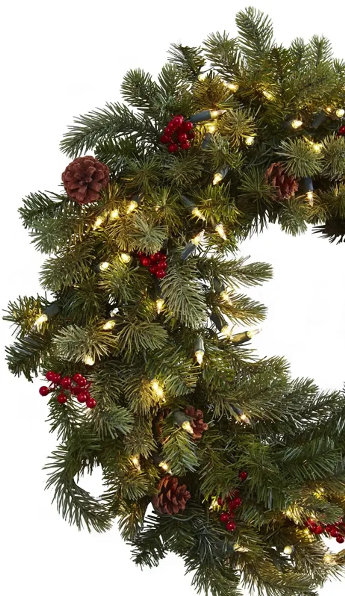 Hivvago 30" Lighted Pine Wreath w/Berries & Pine Cones