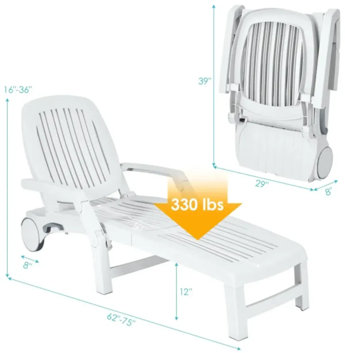 Hivvago Adjustable Patio Sun Lounger with Weather Resistant Wheels