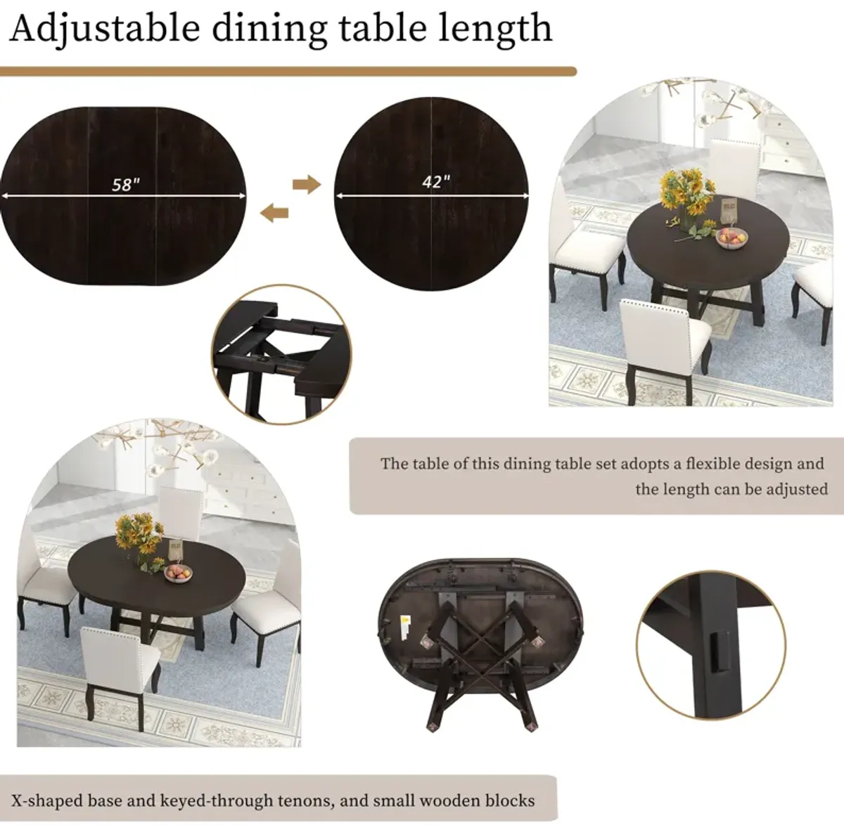 Merax Farmhouse Round Extendable Dining Table