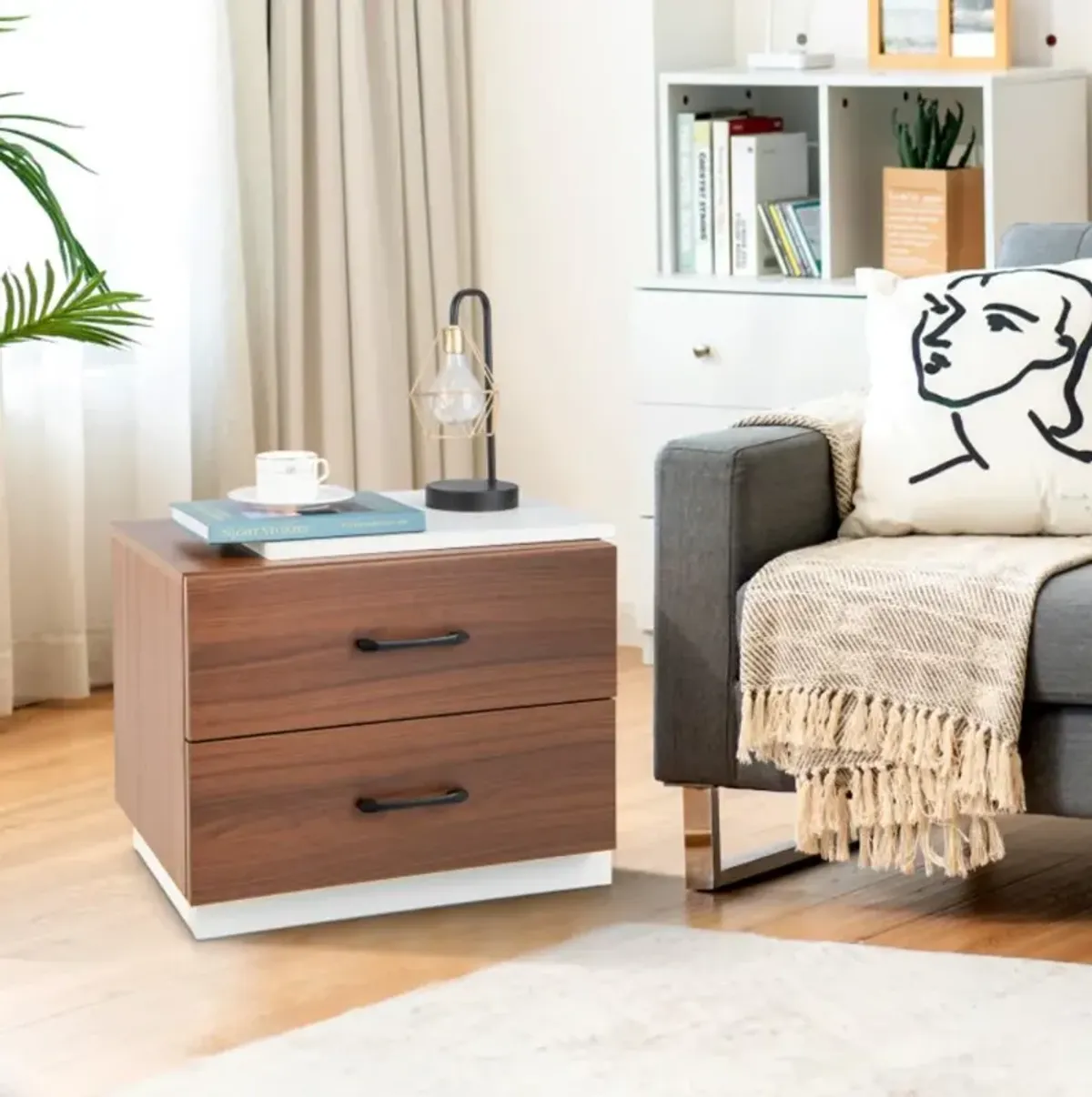 Hivvago Modern Nightstand with 2 Drawers for Bedroom Living Room-Brown