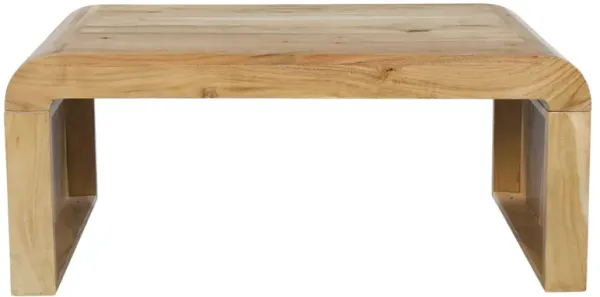 Cascade 36 Inch Coffee Table, Handcrafted Natural Acacia Wood, Rectangular Curved Waterfall Top