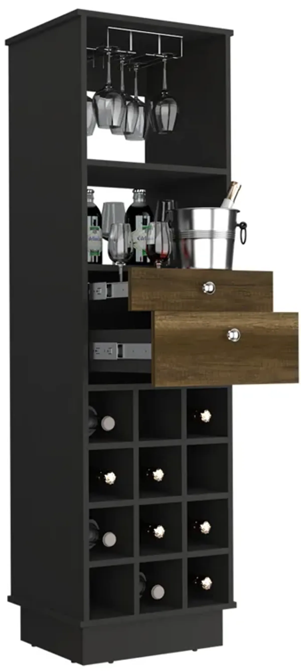 Bar Cabinet Bureck, Living Room, Black / Walnut