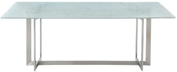 Ezin 78 Inch Rectangular Dining Table, Split Glass Top, Silver Steel Frame - Benzara