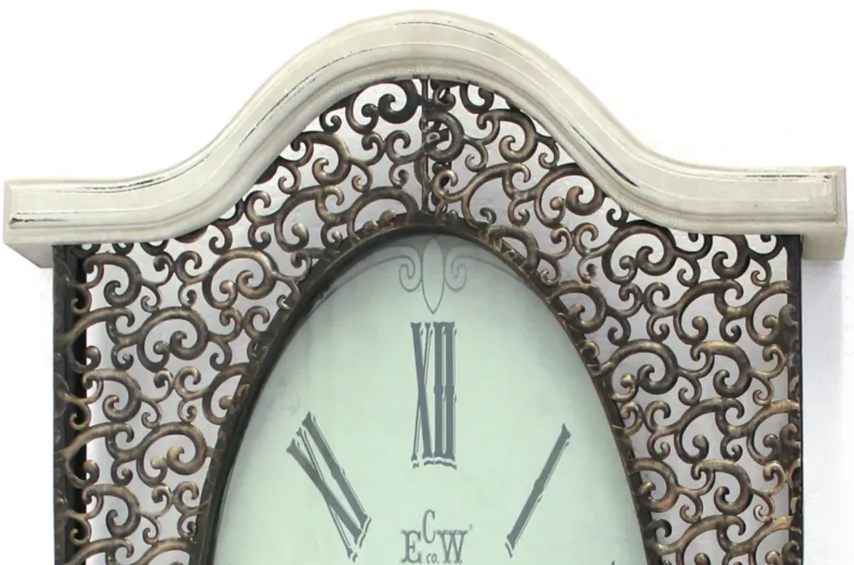 Wall Clock with Scalloped Wooden Top and Bottom, White-Benzara