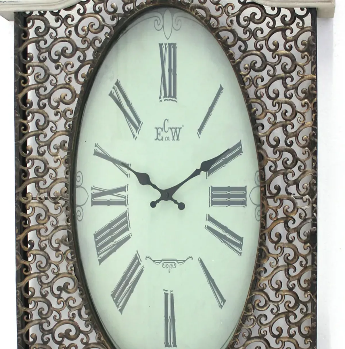 Wall Clock with Scalloped Wooden Top and Bottom, White-Benzara