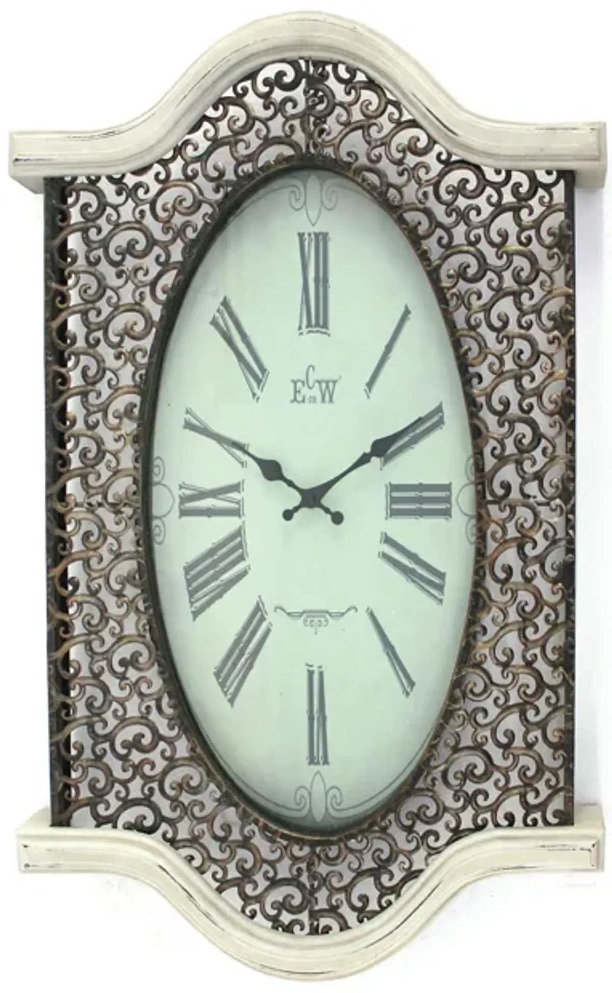 Wall Clock with Scalloped Wooden Top and Bottom, White-Benzara