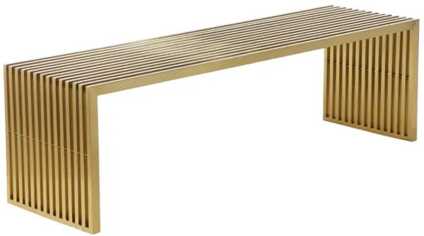 Niki 55 Inch Accent Bench, Slatted, Rectangular, Luxurious Brushed Gold - Benzara