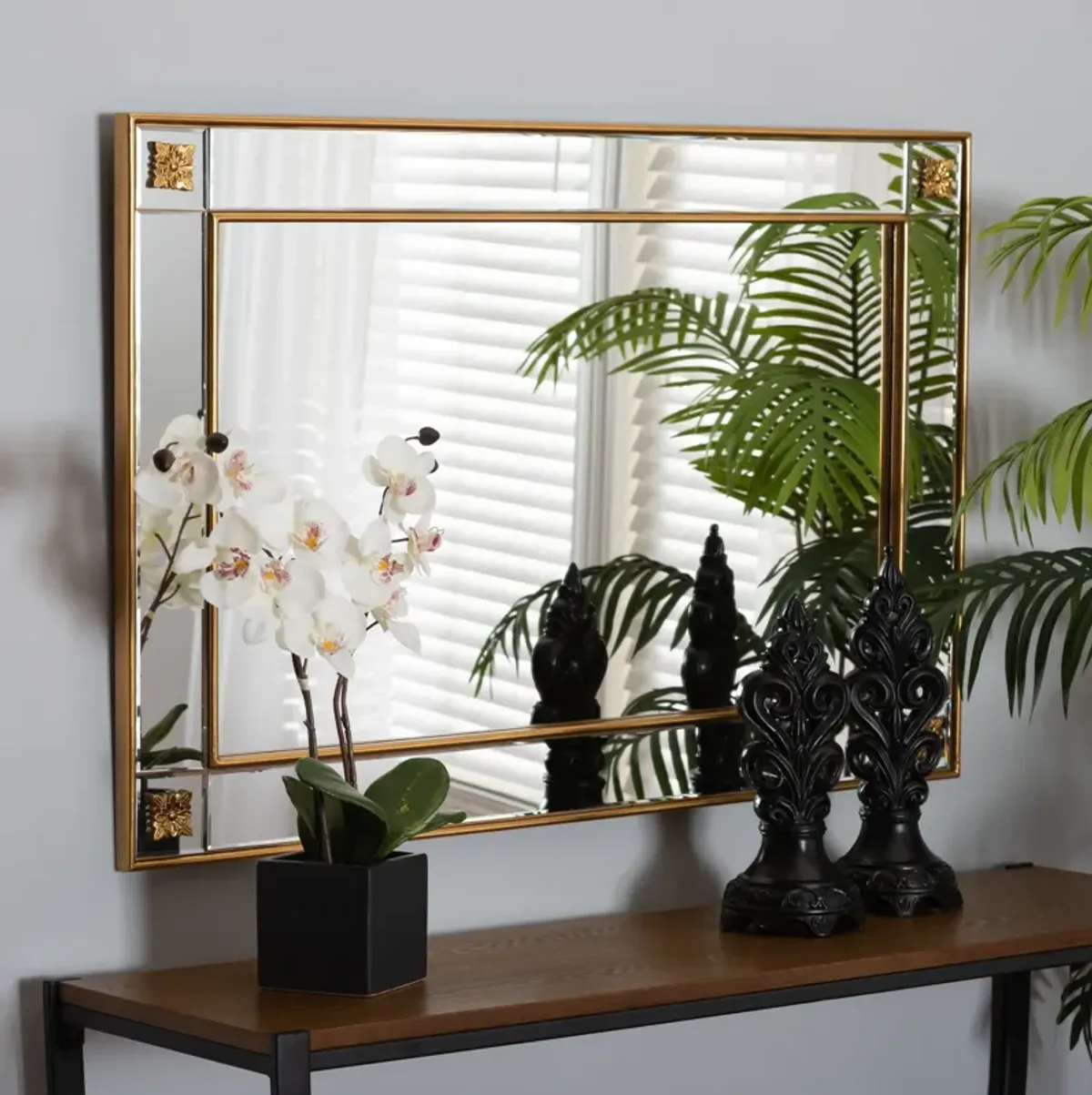 Baxton Studio Iara Modern Glam and Luxe Antique Goldleaf Finished Wood Accent Wall Mirror