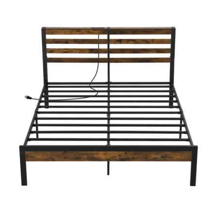 Hivvago Bed Frame with Charging Station and Storage Headboard