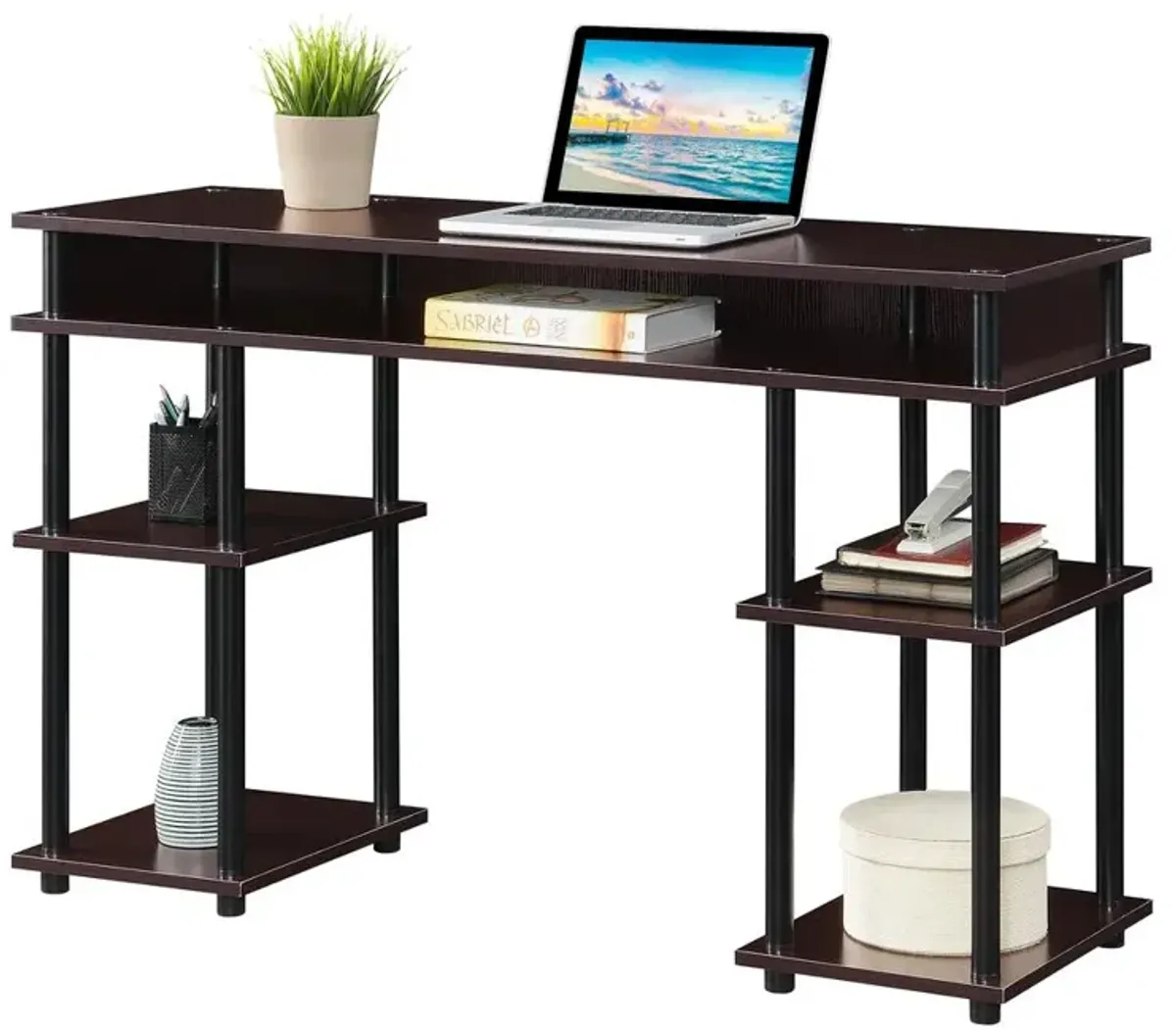 Convenience Concepts Designs2Go No Tools Student Desk with Shelves, Espresso/Black